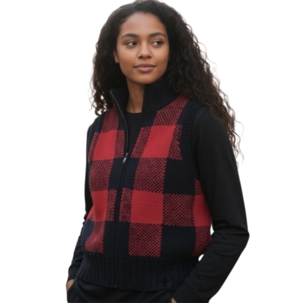 Ralph by Ralph Lauren Vintage Women's Wool Plaid Vest Black Red Size Small
